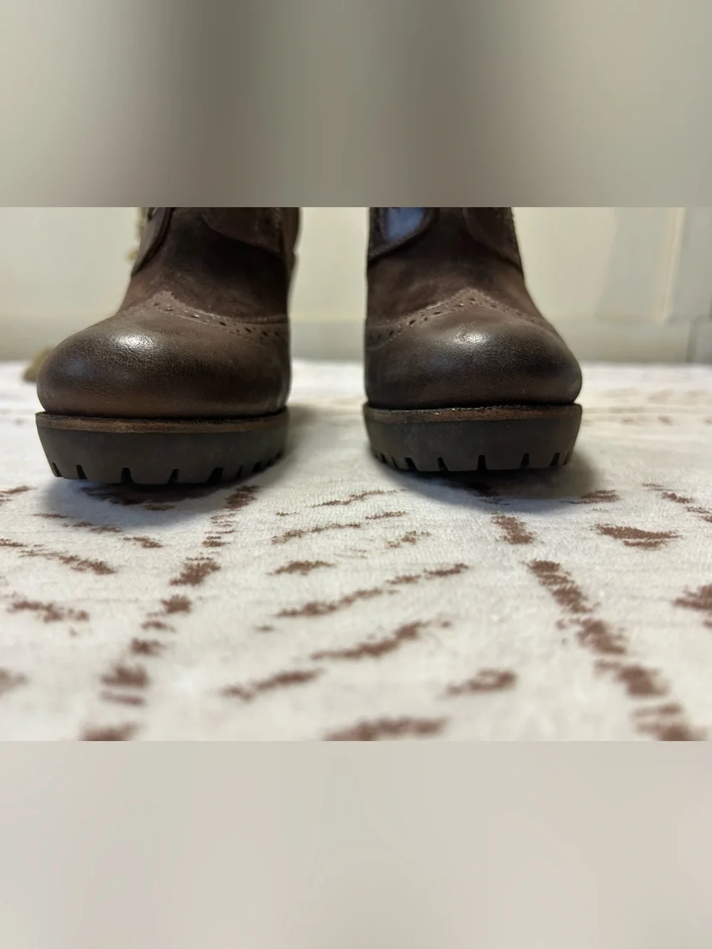 New Sperry Brown Leather Suede Wingtip Lace Up Heeled Ankle Booties 7M